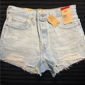 Levi's Distressed Light Blue 501 Denim Shorts